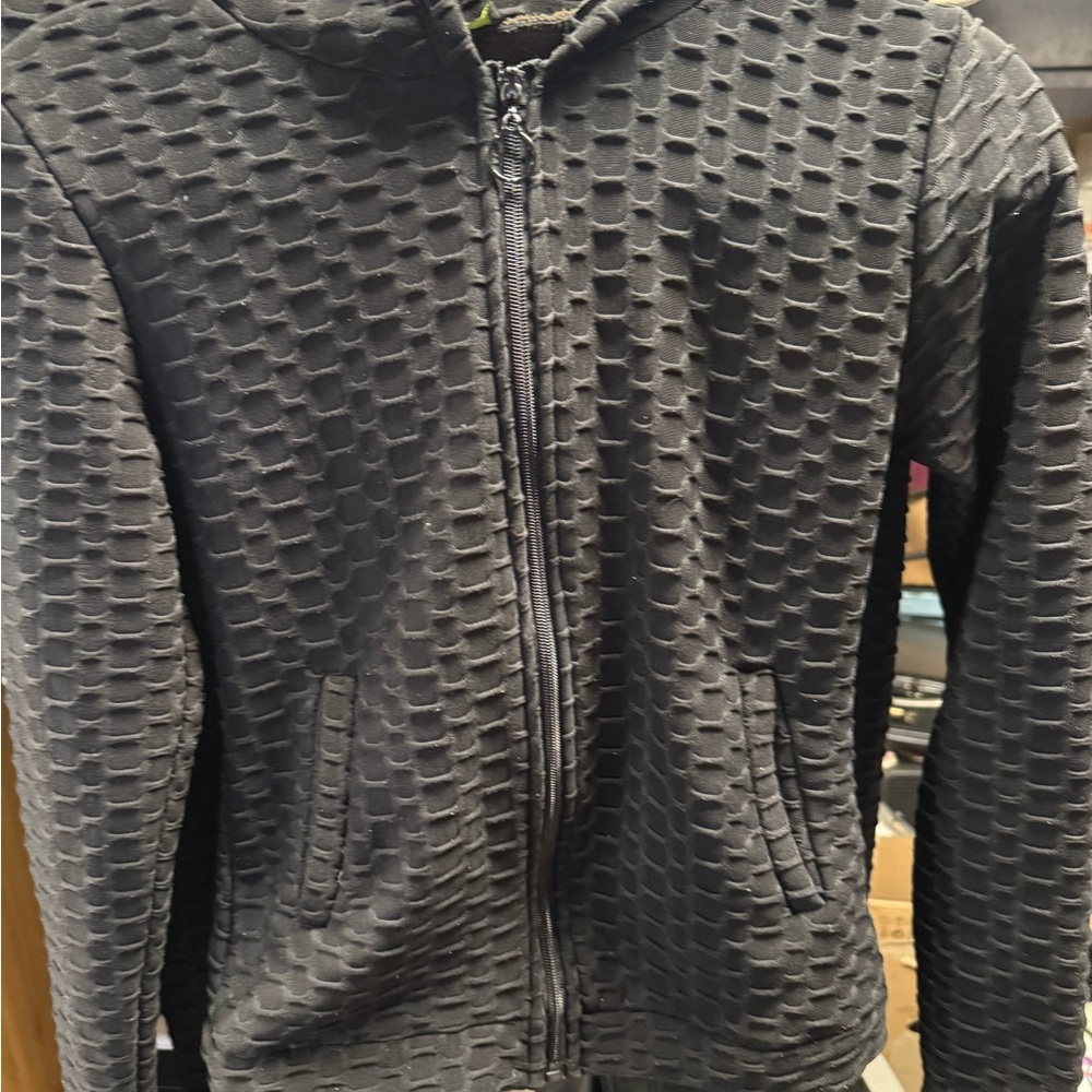 Medium black zipper hoodie sweater and pant set tik tok set for bootie